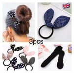 3pcs/set Hair Bun Maker Donut Small And Large With A Navy Check Wire Bunny Ears