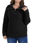 Hanna Nikole Pull pour femme - Col rond - Pull décontracté en tricot - Automne - Hiver - Couleur unie - Manches longues - Chemisier ample, Noir , 50 grande taille