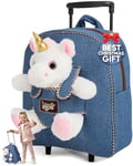 Naturally KIDS Unicorn Backpack - Kids Suitcase on Wheels for Girls Boy w Stuffed Animal - Children's Luggage