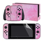 eXtremeRate Psychedelic Pink Full Set Faceplates Skin Stickers + 2 pcs Screen Protectors for for Nintendo Switch (Console & Joy-con & Dock & Grip)