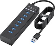 7 Ports Hub USB, Adaptateur Multiport USB 3.0 5Gbps Data pour Portable Brancher et Utiliser Répartiteur avec 120cm Câble Transfert de Données Rapide Hubs pour Macbook Mobile HDD (Noir)