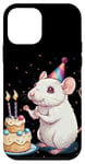 iPhone 12 mini Nice white Rat with Birthday Cake and Party Hat Costume Case