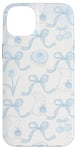 Coque pour iPhone 14 Plus Esthétique Bleu Clair Nœud Coquette Fleur & Lapin Cute Girl