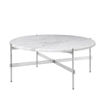 Gubi - TS Coffee Table - Round, Ø80 Polished Steel Base, Table Top White Carrara Marble - Sidobord - GamFratesi - Beige - Metall/Sten