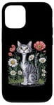 Coque pour iPhone 14 Pro Chemise pour chat amusant avec long cou floral marguerite coquelicot