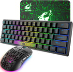 Uk Layout Rgb 60% Gaming Keyboard Mouse Set Filaire 62 Touches Mini Clavier Portable 7 Led Rgb Rétroéclairé 19 Touches Anti-Ghosting+2400 Dpi Ultralight Gaming Mouse Honeycomb Shell +Mouse Pad