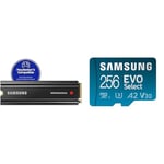 Samsung 980 PRO SSD with Heatsink 2TB PCIe Gen 4 NVMe M.2 Internal Solid State Hard Drive & EVO Select 256GB microSDXC UHS-I U3 130MB/s Full HD & 4K UHD Memory Card inc. SD-Adapter, Blue