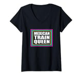 Womens Womens Mexican Train Queen Dominoes Queen V-Neck T-Shirt