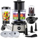 YASHE Food Processor Multifunctional - Mixer, Crusher, Grinder, Citrus Juicer, 2.5L Bowl, 1.5 L Blender, Simple Operation for Blending, Dicing, Slicing, Shredding, Mincing, Kneading Dough, 1300W