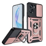 LeYi for Honor 90 Lite 5G Case, Camera Lens Slide Design, Military Shockproof Phone Cover with Ring Stand Holder | Camera Protection | Rotatable Kickstand Phone Case for Honor 90 Lite, Rose Gold