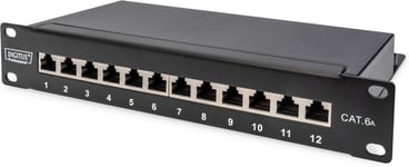 Cat-6A Panneau de brassage-12 ports-RJ45 femelles-montage en rack 10 pouces 1U-panneau de distribution LSA-blindé-noir