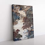 Big Box Art Fishing Under Gum Trees by Qiu Ying Painting Canvas Wall Art Print Ready to Hang Picture, 76 x 50 cm (30 x 20 Inch), Grey, Brown, Grey, Black