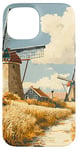 iPhone 15 Wheat Fields With Windmills Landscape Vintage Graphic Case