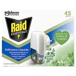 Raid Essentials Prise Anti-Moustiques Électrique Liquide - Répulsif Moustiques et Moustiques Tigres 45 Nuits - Senteur Eucalyptus et Agrumes - 1 Diffuseur + 1 Recharge