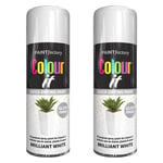 2X Brilliant White Gloss Spray Paint Aerosol Auto Car Lacquer Wood Metal 400ml