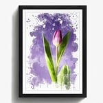 Arty Pie Framed Print Black A2 (24.5x18 Inch) Pink Purple Tulip Flower (4) V3, Wood, Multi-Colour, 60 x 42 x 2 cm