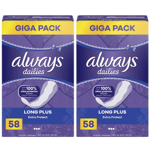 2 X Always Dailies Extra Protect Long Plus Pantiliners, Pack of 58