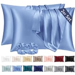 Vielit 2 Pack Satin Pillowcase for Hair and Skin,Soft as Silk Pillowcases for Hair and Skin,Easier Care than Silk Pillow Case Blue Pillowcases for 40x60cm Pillow Envelope & 2 Scrunchies