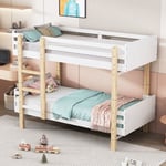 Lit enfant lit superposé 90 x 190 cm, cadre de lit en bois massif, transformable en 2 lits plateforme, naturel