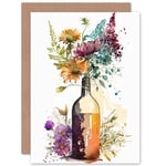 Spring Wildflower Bouquet in a Glass Wine Bottle Flowers Nature Birthday Sealed Greetings Card