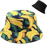 Malaxlx Motif Banane Bob Chapeau de Pêcheur Femme Homme Chapeau de Soleil Réversible Chapeau de Seau Anit-UV d'été Chapeau de Plage Pliable