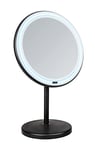 WENKO Miroir de Maquillage à LED sur Pied Onno, éclairage LED Variable, grossissement 5X, allumage/Extinction Tactile, Fonctionne sur Piles ou par câble USB, 20x34x13,5 cm, Noir