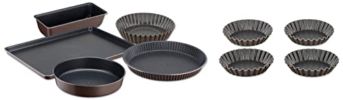 Tefal Perfectbake Set 5 Moules Tarte 30 cm Manqué 24 cm Cake 28 cm Quatre Quarts 26 cm Plaque Pâtisserie 38 x 28 cm & Perfectbake Lot de 4 Moules A Tartelettes 11cm Aluminium 100% Recyclé J5548102