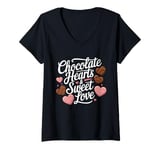 Womens Chocolate Hearts Sweet Love Valentine’s Day V-Neck T-Shirt