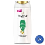 3x Pantene 3In1 Shampooing 675 Ml. Lisses Soie