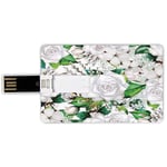 64G USB Flash Drives Credit Card Shape Roses Decorations Memory Stick Bank Card Style Watercolor Artsy Design of Roses Meaning New Beginning or Farewell Innocence Symbol,White Green Waterproof Pen Thu