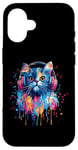 Coque pour iPhone 16 Persian Cat Lovers Pop Art Casque audio amusant chat persan