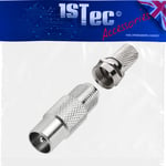 1STec 1 x Screw Type Male Coaxial TV Plug with Standard F-connector for 6mm RG6 CT100 WF100 Freeview Satellite Aerial Extension Wire to a Push in to Female UHF Coax Replacement Termination Adaptor