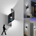 LED Applique Murale intérieur/Extérieur avec Détecteur de Mouvement,10W 6000K Blanc Froid Lampe Murale,Éclairage Mural Etanche IP65,Moderne Spirale Métal Luminaire Mural pour Jardin Entrée Patio Noir