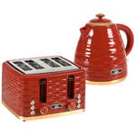 Kettle Toaster Set 1.7L Rapid Boil Kettle 4 Slice Toaster Red Gloss Finish