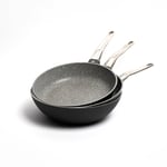 MasterClass Set of 2 Cast Aluminium Frying Pans (26/28cm) and a Wok 28cm