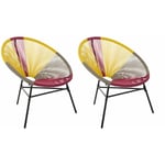 Beliani - Set 2 Chaises Fauteuils Spaghetti en Rotin Jaune Rose et Acier Design Tendance pour Chambre Salon Terrasse ou Jardin Moderne et Industriel