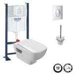 Pack WC suspendu sans bride JACOB DELAFON Struktura + Bati-support GROHE + plaque Start chrome + porte-balai carré