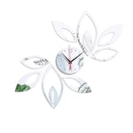 DIY Art Frais Feuille Horloge Murale, 3D Miroir Horloge Miroir Stickers Muraux Salon Horloge Murale Personnalité Mode Décoration Feuille Horloge, Cuisine Chambre Bureau Mur Décoration,Argent