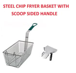 Stainless Steel Chip Fryer Basket & Scoop Sided Handle Catering, 336x165x152MM