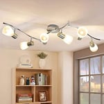 Depuley Plafonnier/Applique Murale en Métal Chromé, Spot Bar Design Rétro, 6 Spots Orientables&Pivotants, Luminaire Plafond Vintage, Douilles E14 Pour Chambre, Salon(Ampoules Non Fournies)