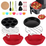 Silicone Air Fryer Liners,17 PCS Air Fryer Accessories for Ninja Dual AF400UK & Tower T17088 AF300UK,Reusable Silicone Baking Basket/Tray for Ninja Foodi/Salter/Vortex Dual Zone