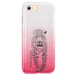 Coque Iphone 7 et 8 et SE 2020 paillettes rose tie leopard noir personnalisee