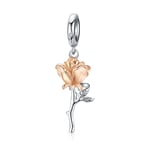 XUEKE 3d Rose Flower Pendant Charm 925 Sterling Silver Rose Gold Color Charms For Bracelet Or Necklace Diy Bijoux BSC145