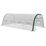 Outsunny Serre de Jardin Tunnel 18 m² Serre à tomates, Porte zippée Enroulable, 8 fenêtres, châssis Tubulaire en Acier galvanisé, bâche PE Haute densité 6 x 3 x 2 m Blanc