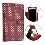 Ph26® Etui Housse Folio Marron À Pois Dorés Pour Fairphone 2 En Éco-Cuir Avec Porte Cartes, Miroir Et Surpiqures Apparentes