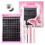 Fadlash Kit Extension Cils 0.07 D Cornée 12-18mm 200D Faux Cils Cluster Cils Kit Individuels DIY de Cils Avec Bond And Seal,Dissolvant pour Colle Cils,Pince A Epiler Faux Cils Réutilisables