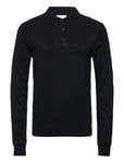 Long Sleeve Knitted Poloshirt Tops Knitwear Long Sleeve Knitted Polos Black Lindbergh