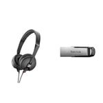 Sennheiser HD 25 LIGHT Lightweight On-Ear DJ & Monitoring Headphones & SanDisk 128GB Ultra Flair USB 3.0 Flash Drive, USB stick, memory stick with transfer speed