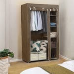 Aqrau Armoire de Rangement Garde-Robe, Penderie de vêtement Pliable en Tissu Non-tissé, avec Compartiments et Tringles, 2 Portes, Marron 110 x 45 x