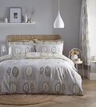 Charlotte Thomas Freja Leaf Fully Reversible Double Duvet Cover Set Grey/Tan 144 Thread Count Steel Fasteners